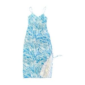 DREAMER, NWT, WOMENS, BLUE & WHITE ZEBRA PRINT, CAMI DRESS. MIDI LENGTH. SIZE L